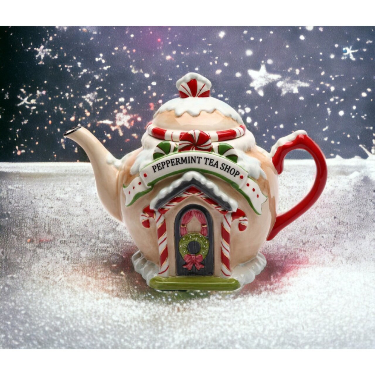 Ceramic Christmas Decor Santas Village Teapot, tea Kettle for Tea for tea lovers